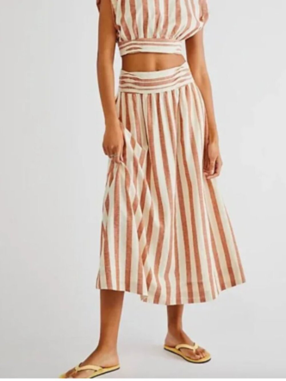 Free People Whatta Sight Midi Skirt Cotton Linen Vertical Stripes Free-est Small